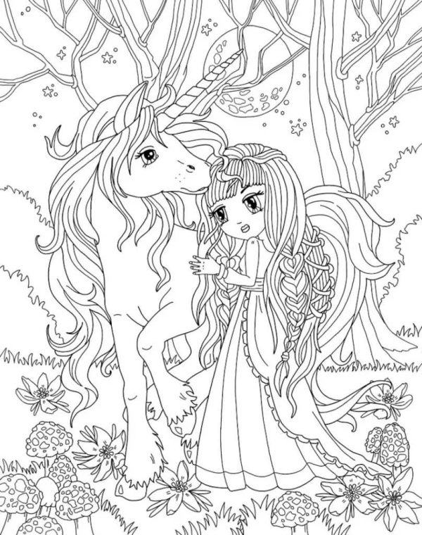 Beautiful Princess hugging Unicorn