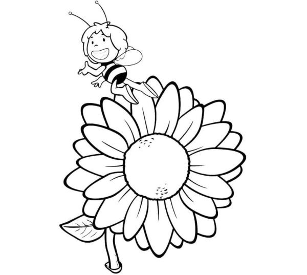 Cartoon Bee With Sunflower