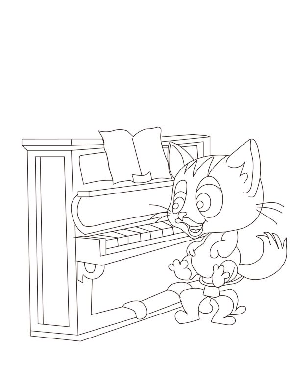 Cartoon Cat playing Piano