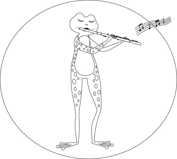 Cartoon Frog playing Flute