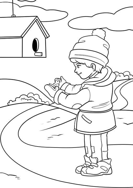 Child with Bird in Winter