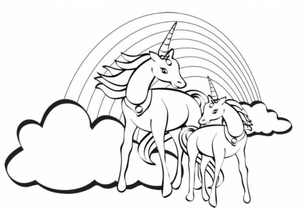 Drawing Two Unicorns with Rainbow