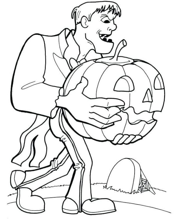 Frankenstein Holding a Pumpkin