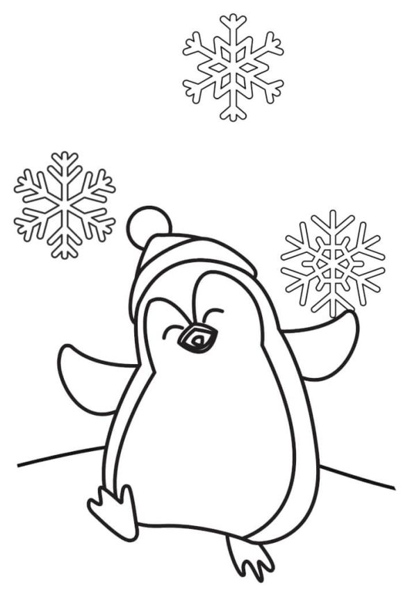 Happy Penguin with Snoflakes in Winter