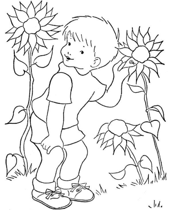 Kid with Sunflowers