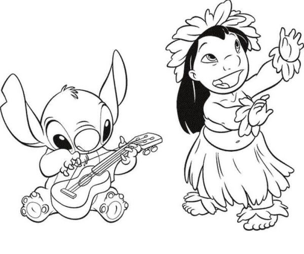 Lilo Dancing and Stitch Playing Guitar