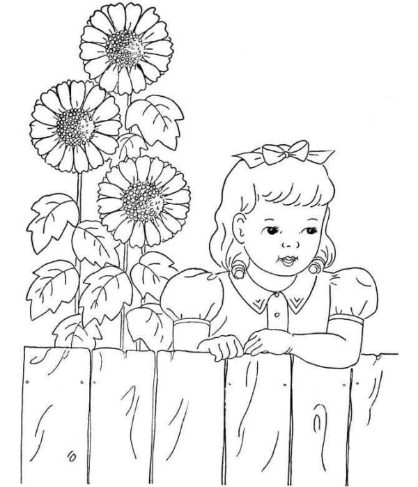 Little girl with Sunflowers