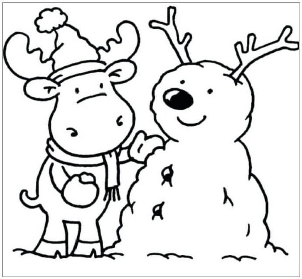 Reindeer and Snowman in Winter