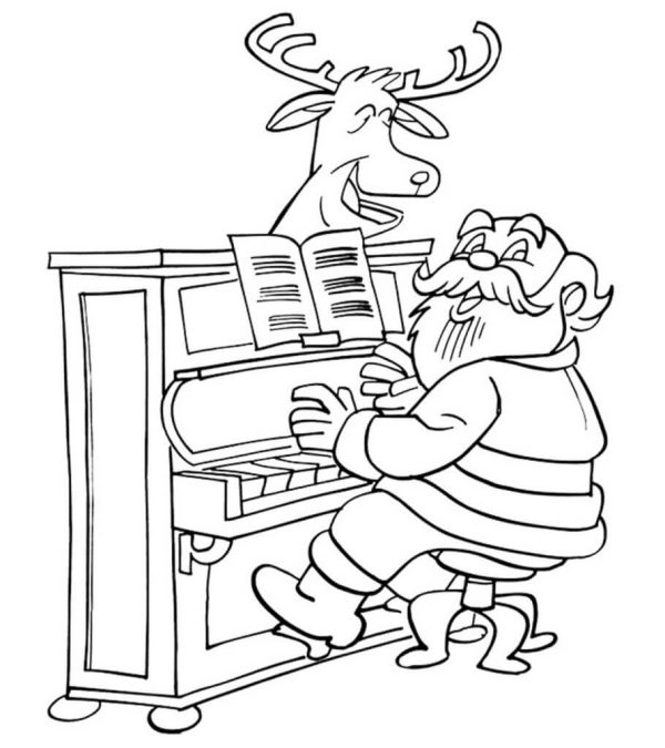 Santa Claus playing Piano with Reindeer