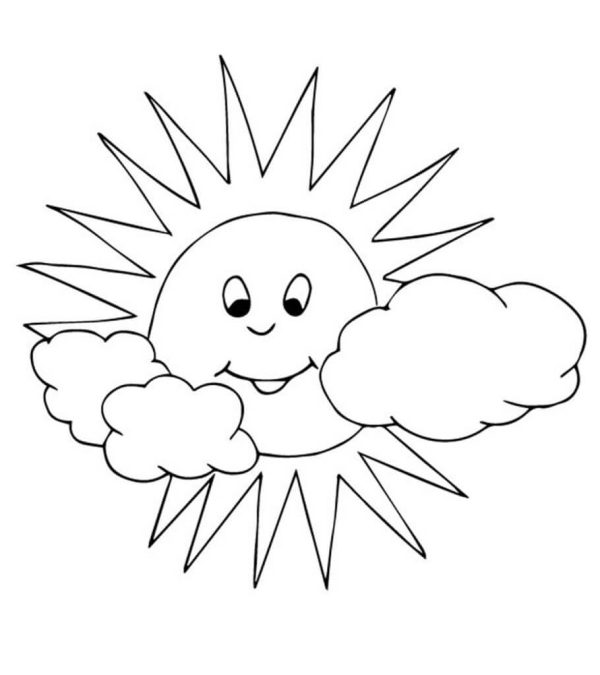 Smiling Sun with two Clouds