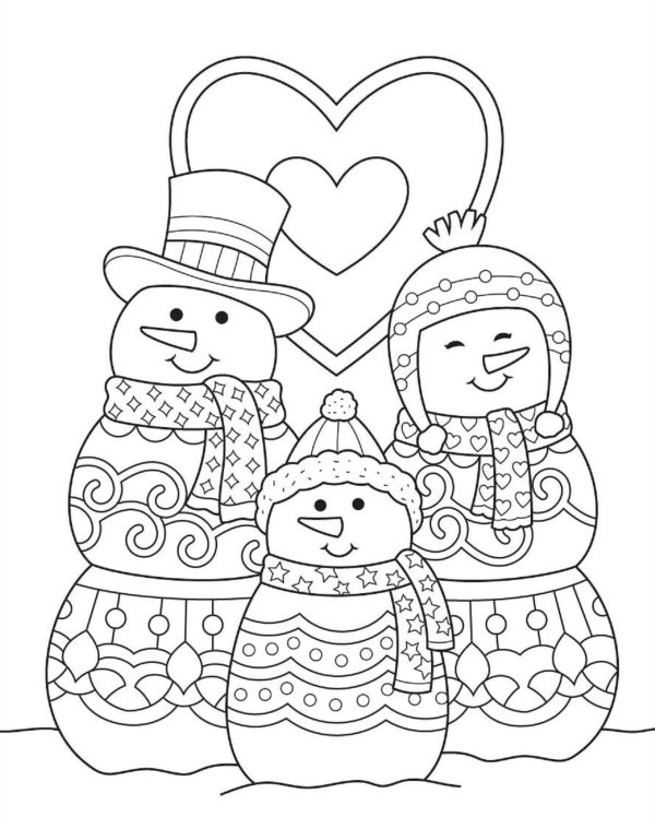 Snowman Family in Winter