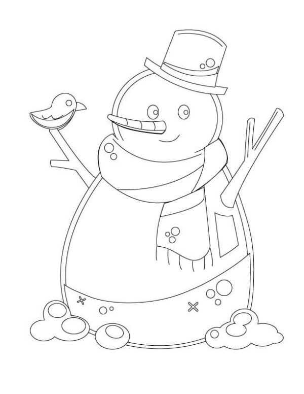 Snowman with Bird in Winter
