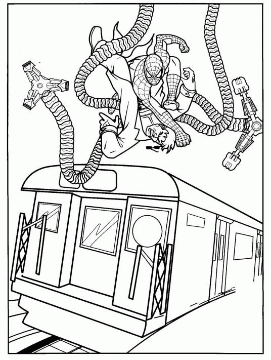 Spiderman vs Dr Octopus in Train