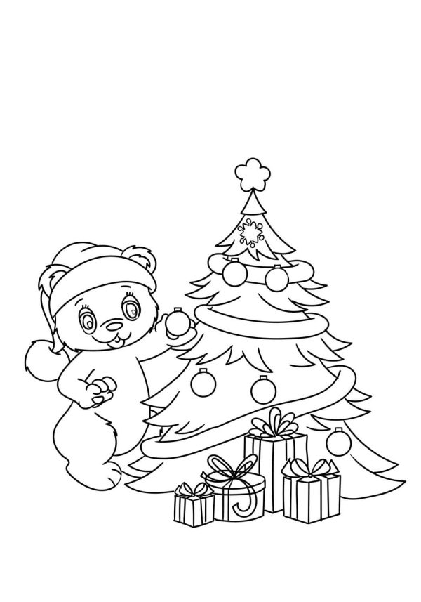 Teddy is decorating the Christmas Tree