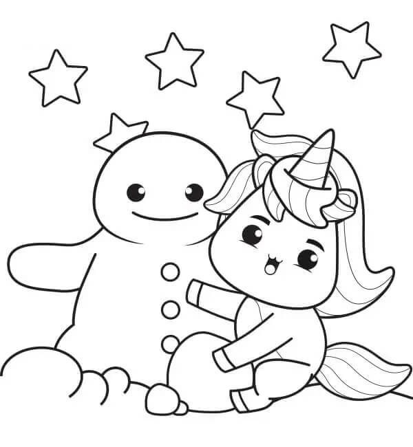Unicorn Build Snowman with Stars
