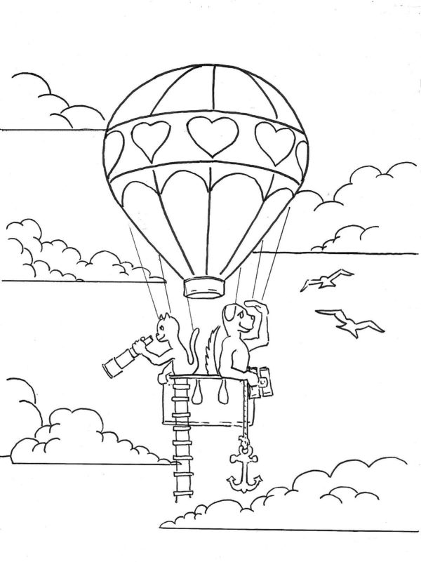 Cat And Dog in Hot Air Balloon