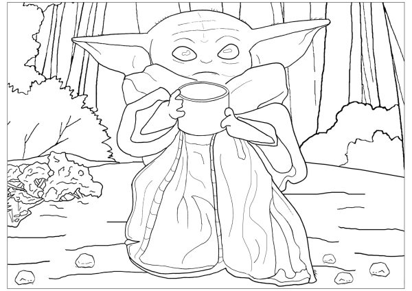 Baby Yoda Drinking Water in the Forest