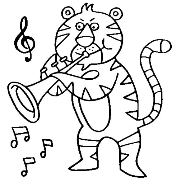 Drawing Of The Tiger Playing The Trumpet