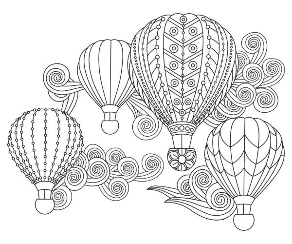 Four Hot Air Balloons in Doodle Style