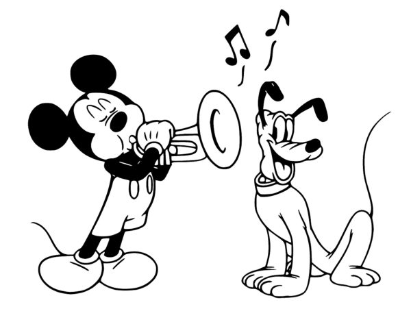 Mickey Playing the Trumpet with Pluto