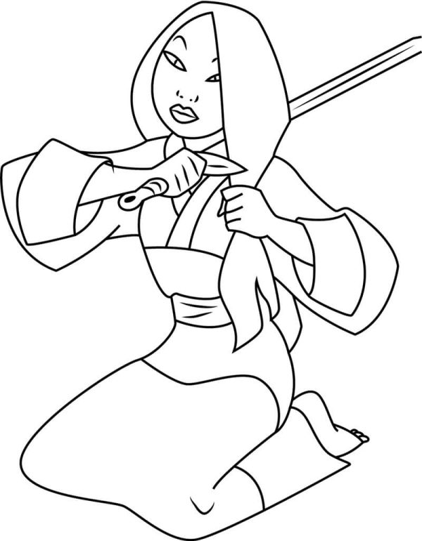 Mulan Cuts Hair With Sword