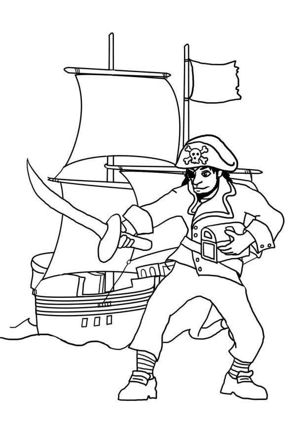 Pirate With Sword and Pirate Ship