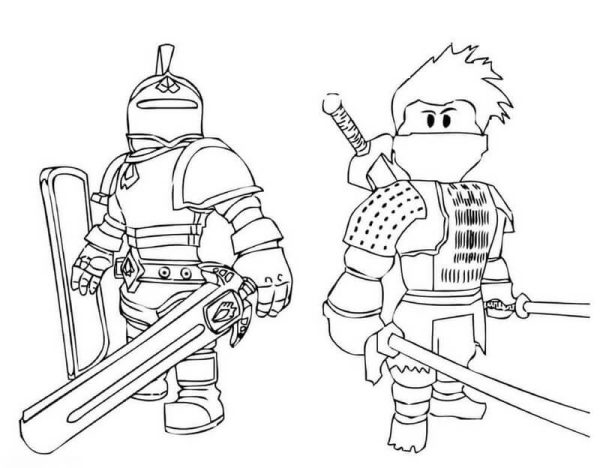 Two Roblox Knights with Swords