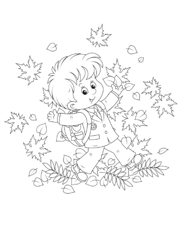 Fun Kid With Leaves in Autumn