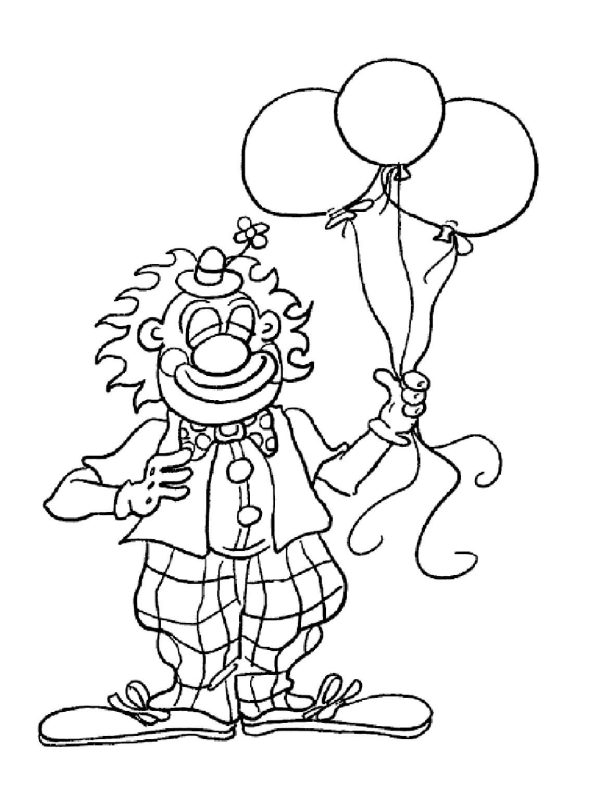 Drawing Clown Holding Three Balloons