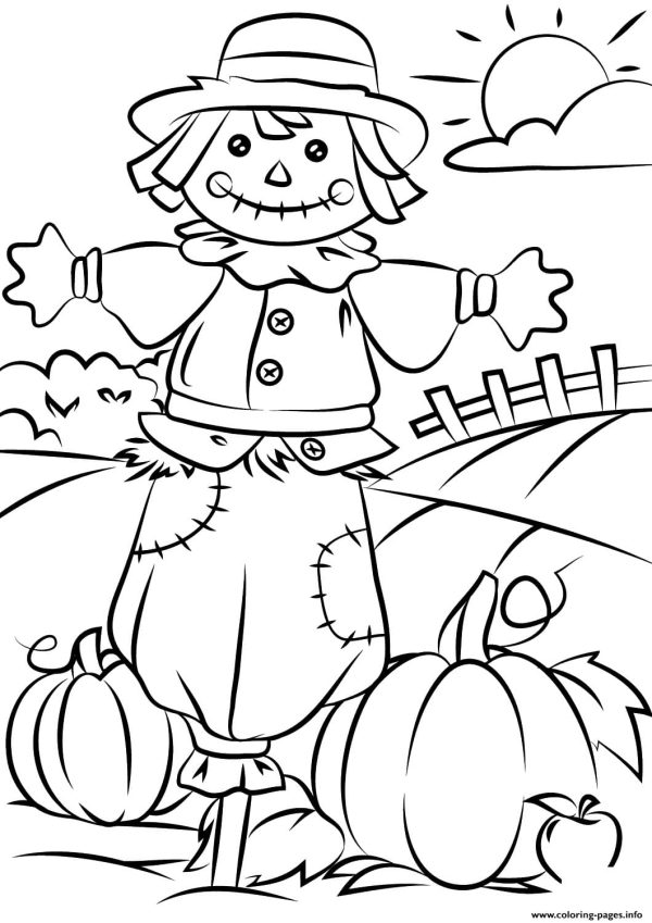 Scarecrow With Pumpkin in Autumn
