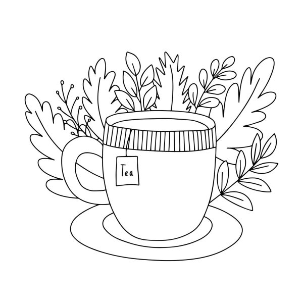 Drawing Tea Cup With Leaves