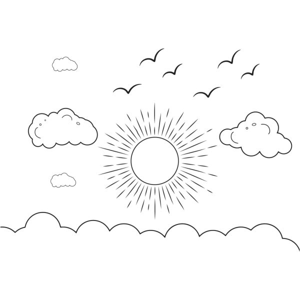 Sun With Clouds And Birds