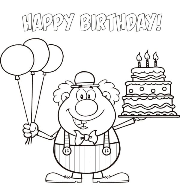 Clown with Balloons and Birthday Cake