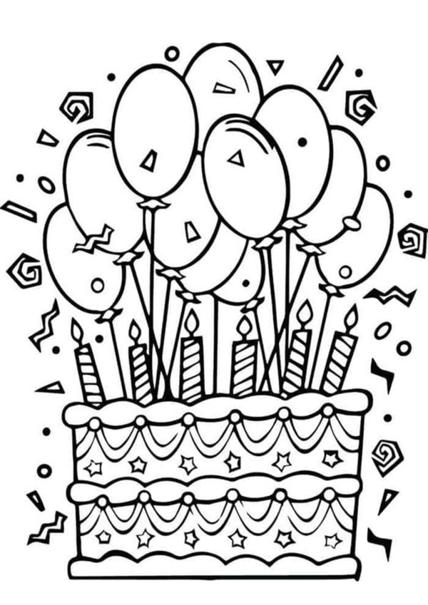 Happy Birthday Cake with Balloons