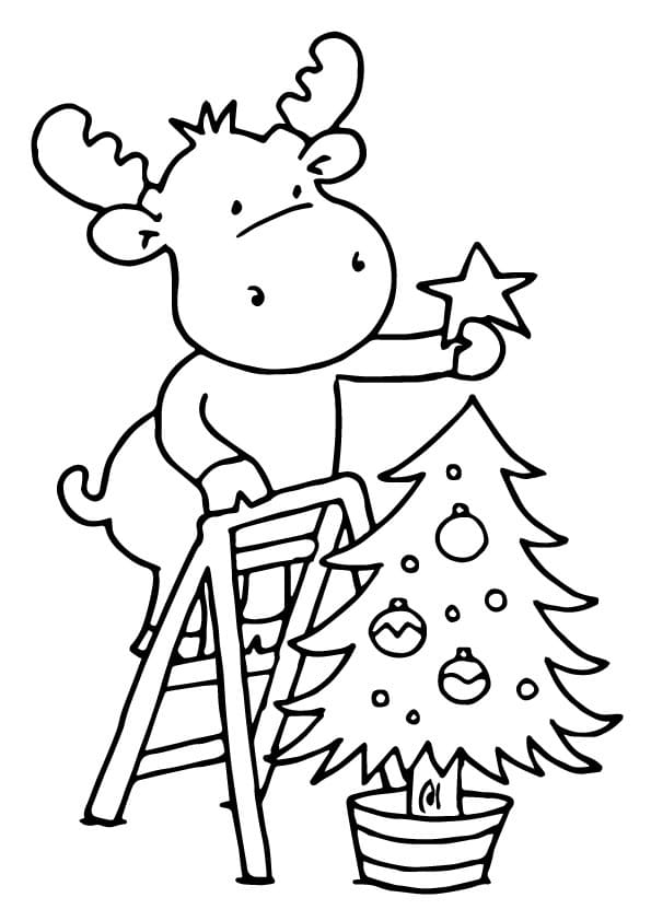 Reindeer Decorating Christmas Tree
