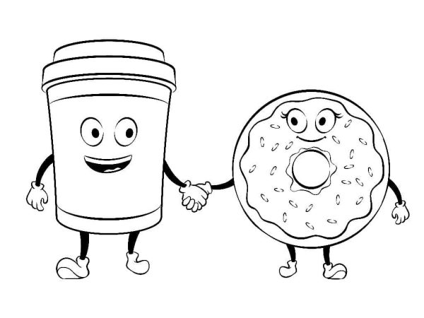 Cartoon Coffee and Donut