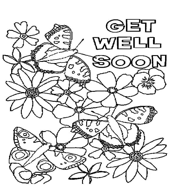 Get Well Soon with Flowers and Butterflies