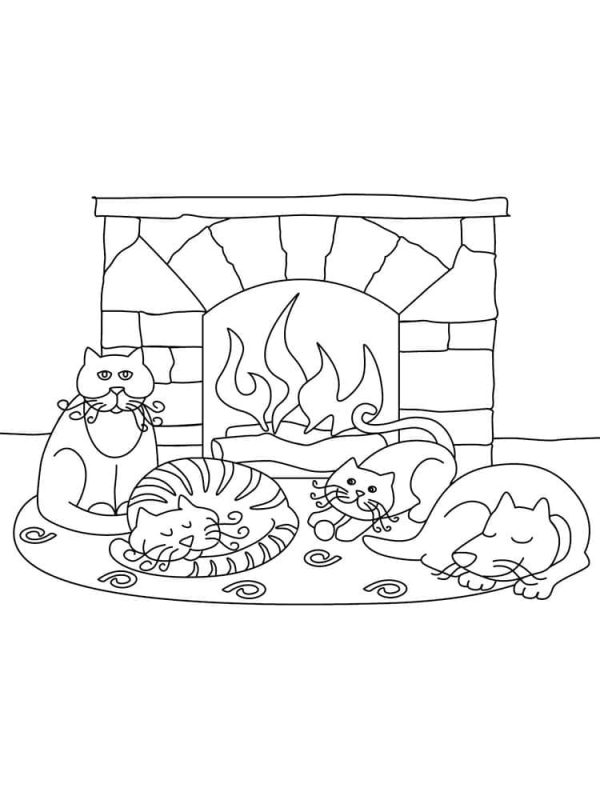 Cats by the Fireplace