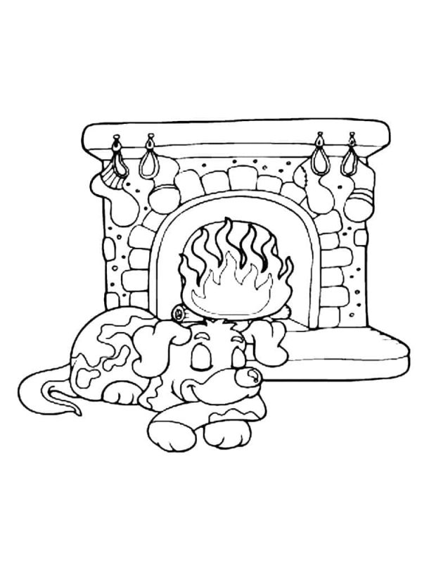 Dog is Sleeping by the Fireplace