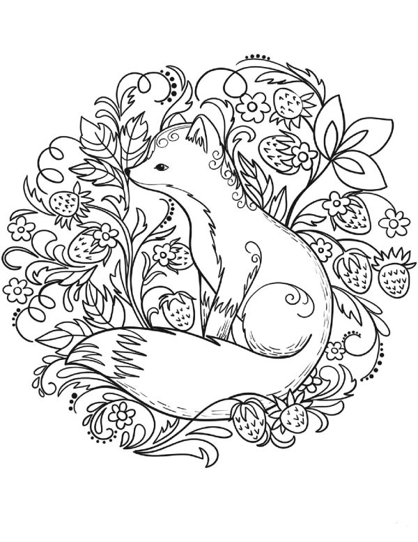 Fox With Leaves And Flowers Mandala