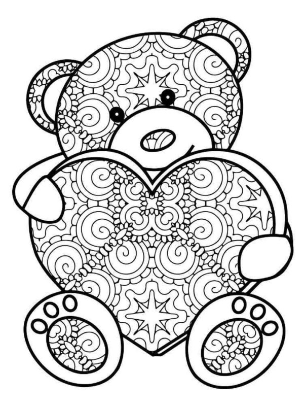 Teddy Bear Holding Heart Mandalas
