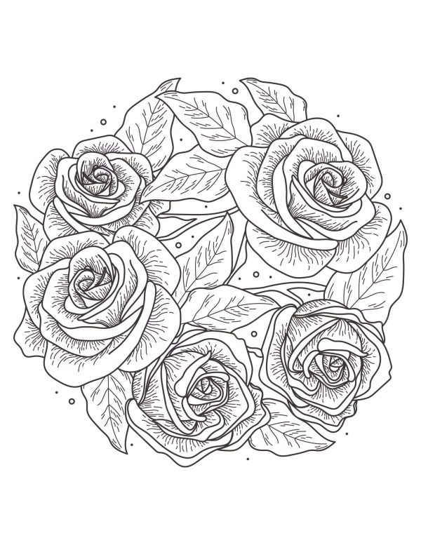 Beautiful Rose With Leaves Mandala