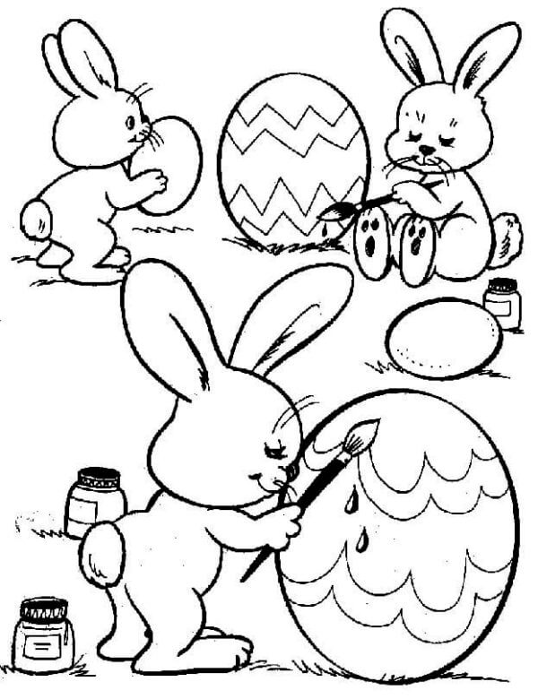 Bunny Family Is Busy Painting Easter Eggs