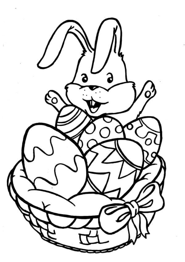Bunny In Basket Easter Eggs
