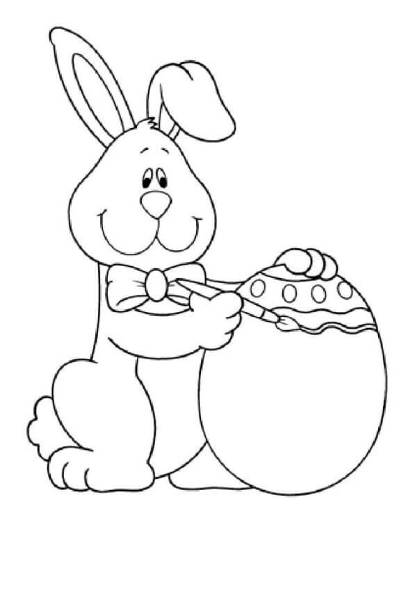 Cartoon Bunny Painting Easter Eggs