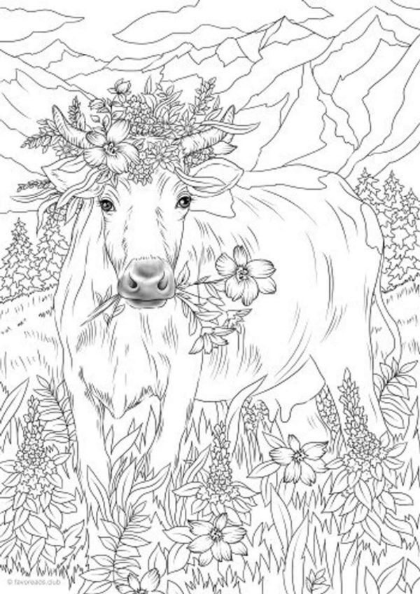 Cow With Flowers and Leaves Mandala