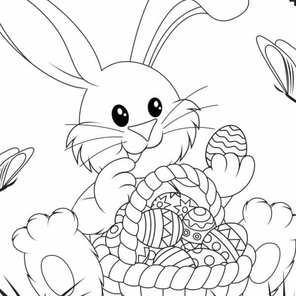 Cute Bunny With Basket Easter Eggs
