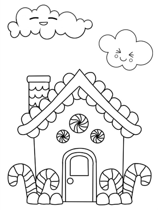 Gingerbread House With Two Fluffy Clouds