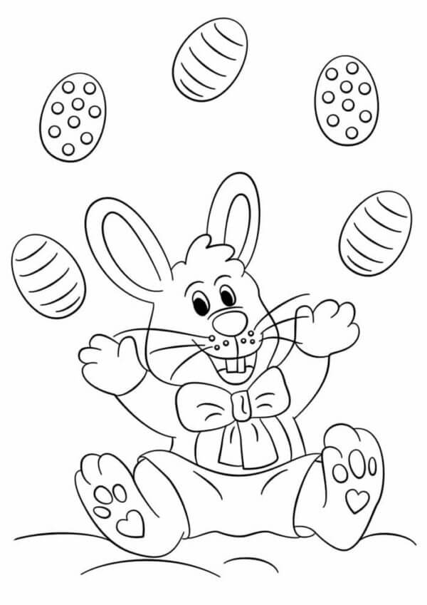 Happy Bunny With Four Easter Eggs
