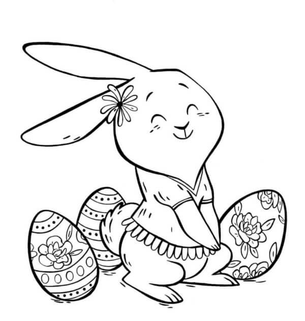 Smiling Bunny With Three Easter Eggs
